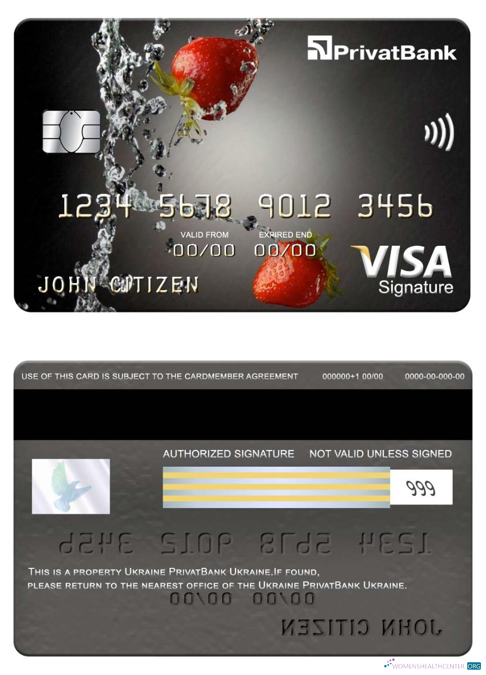Download Ukraine PrivatBank visa signature card Photoshop template
